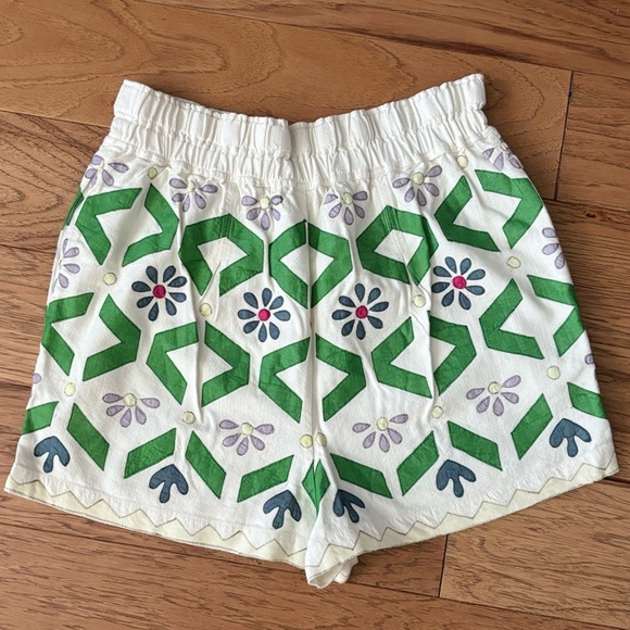 NWT Anthropologie Green and Cream Patterned High Waist Shorts - Picture 4 of 8